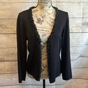 Escada Cardigan Sweater Ruffle Trim Button Front Black Size 36 = US 6 Small